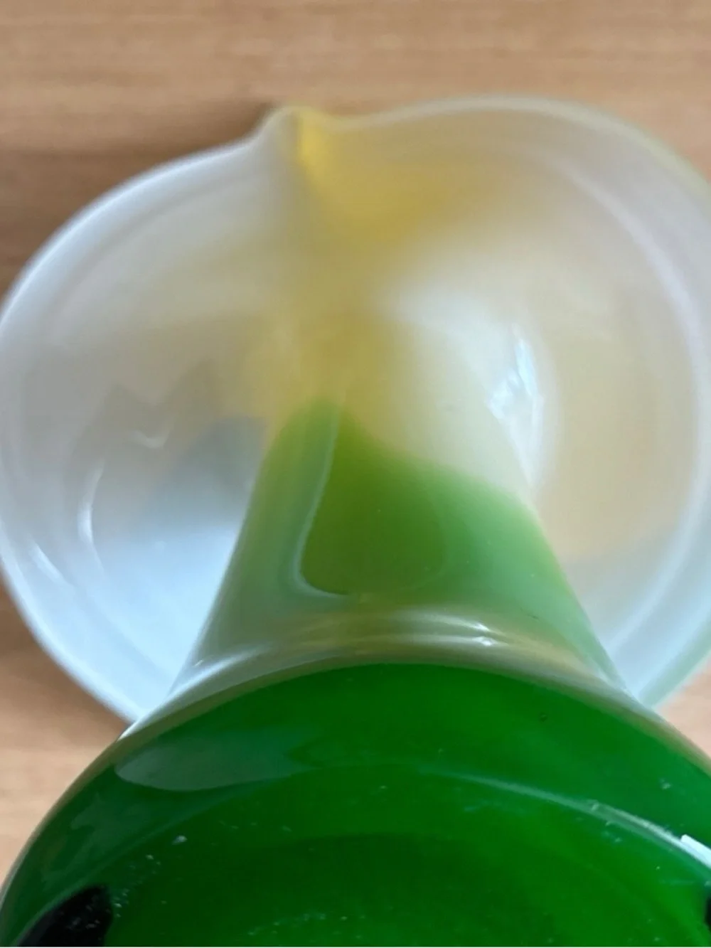 Vintage Art Glass Jack in the Pulpit Vase Green Yellow Cased Mid Century Modern